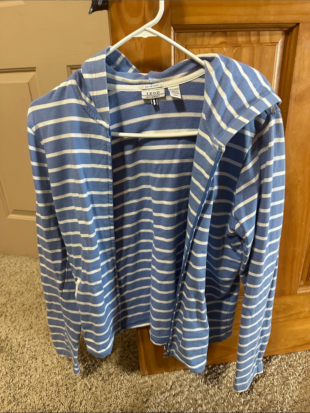 Izod Blue and White Striped Hooded Zip Jacket